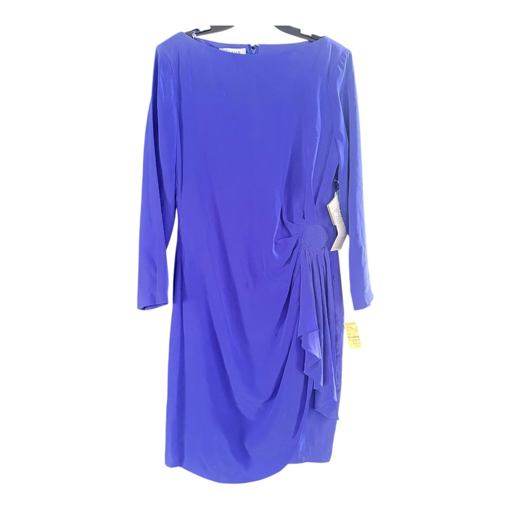 VTG Gillian 100% Silk Blue Dress NWT Deadstock 80s 90s Ruched Long Sleeve Y2k